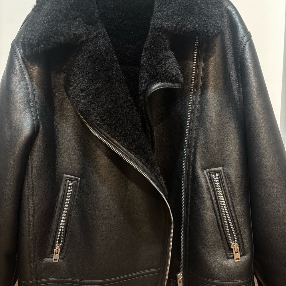 Mango Black Vegan Leather Shearling Jacket - Picture 5 of 5